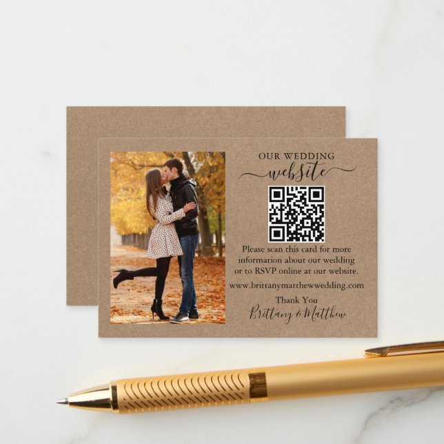 Hochzeitsseite Minimalistisches QR Kraft Foto Begleitkarte (Vorderseite/Rückseite Beispiel)