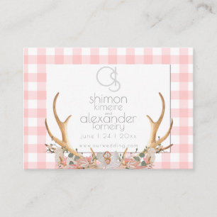 Hochzeitsseite   Monogram Coral Gingham Floral Visitenkarte