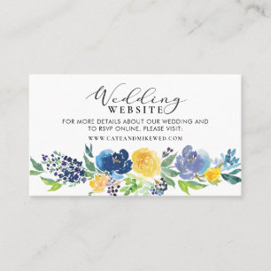Hochzeitsseite Navy Blue and Yellow Floral Visitenkarte