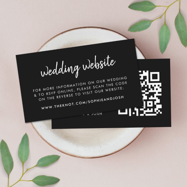 Hochzeitsseite | UAWG QR Code Modernes Schwarz Begleitkarte (Modern minimal wedding website QR code enslosure cards - elegant, simple, and easily customizable)