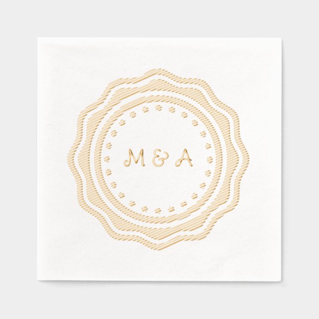 Hochzeitsserviette mit goldener Monografie. Servietten Mit Folie (Vorderseite)