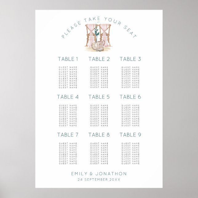 Hochzeitssessel 9 Tische 90 Gästekarte Poster (Vorne)