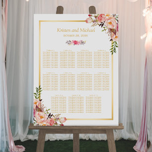 Hochzeitssessendiagramm Eleganter Chic Floral Gold Poster