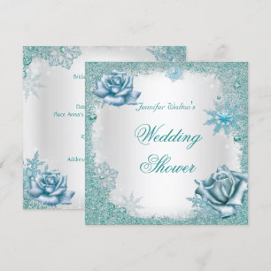 Hochzeitsshower Glitter Türkis Blau Weiße Rosen Einladung