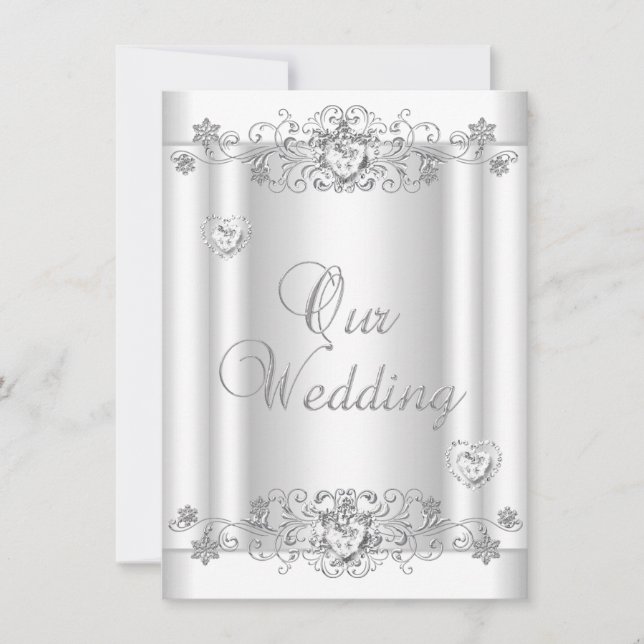 Hochzeitssilber Weiße Diamantherzen Einladung (Vorderseite)