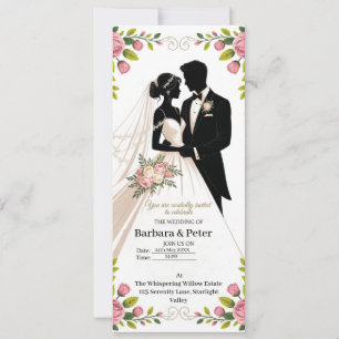 Hochzeitssilhouette-Einladung mit floralen Akzente Einladung