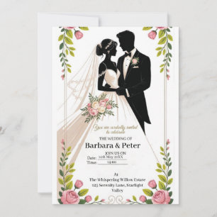 Hochzeitssilhouette-Einladung mit floralen Akzente Einladung