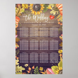 Hochzeitssitzdiagramm Herbst Blätter Pumpkins Holz Poster