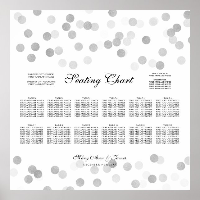 Hochzeitssitzdiagramm Silber Foil Glitzer Lights Poster (Vorne)