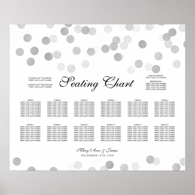 Hochzeitssitzdiagramm Silber Foil Glitzer Lights Poster (Vorne)