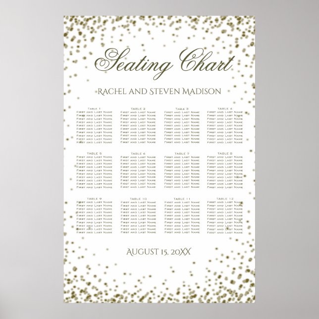 Hochzeitssitze 12 Tische Gold Confetti Poster (Vorne)