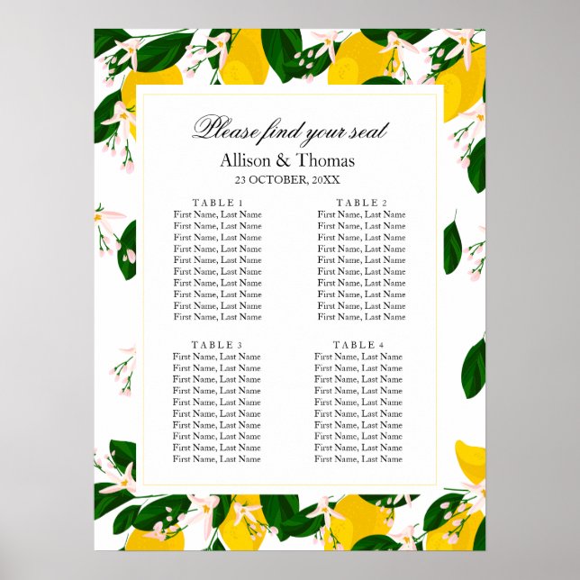 Hochzeitssitze Begrüßungsbanner Lemon gelb Poster (Vorne)