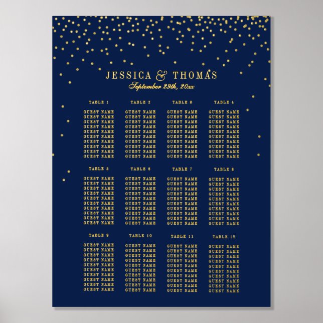 Hochzeitssitze der Marine Blue & Glam Gold Confett Foliendrucke (Vorderseite)
