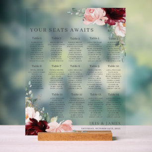 Hochzeitssitze in Burgund Blush Acrylschild