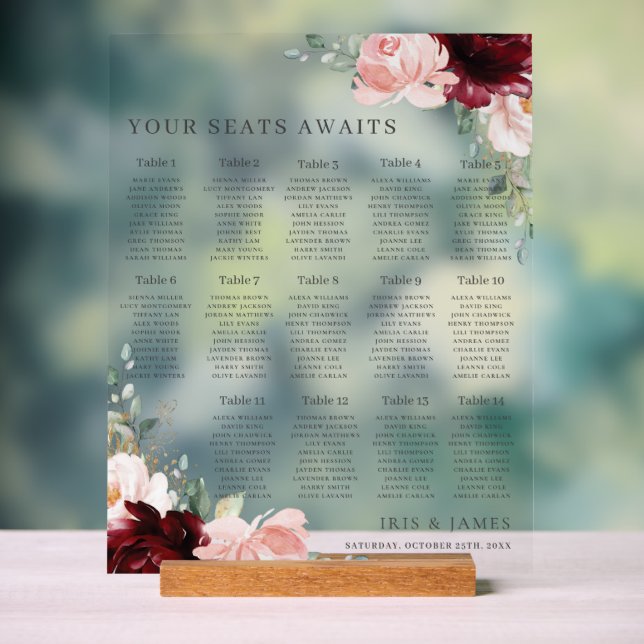 Hochzeitssitze in Burgund Blush Acrylschild (Neutral)