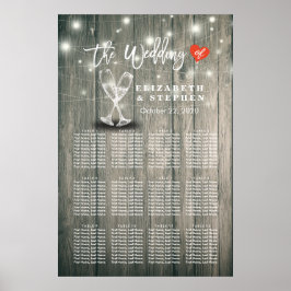 Hochzeitssitzkarte Champagner Brille Wood Light Poster