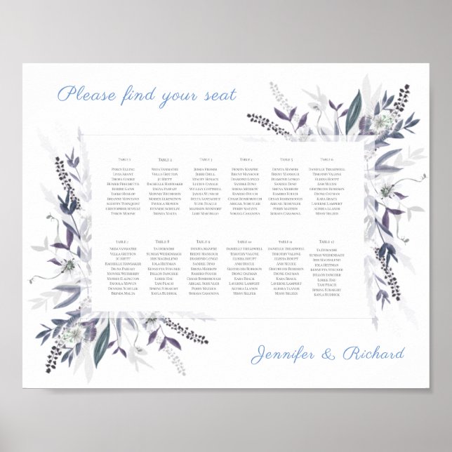 Hochzeitssitzkarte Dichtergarten, DUSKY BLUE Poster (Vorne)