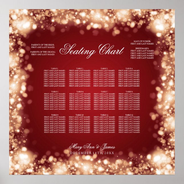 Hochzeitssitzkarte glänzende Lichter Gold Poster (Vorne)