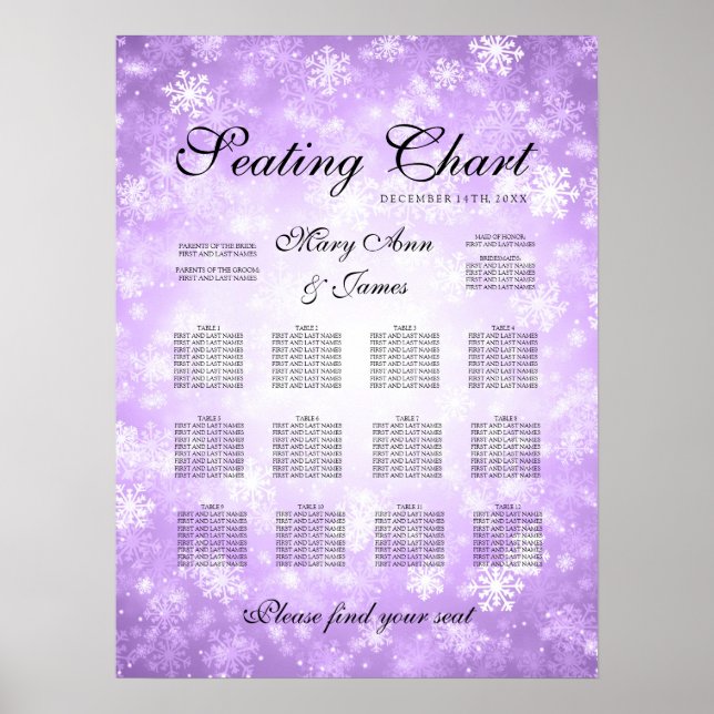 Hochzeitssitzkarte Lila Winterwunderland Poster (Vorne)