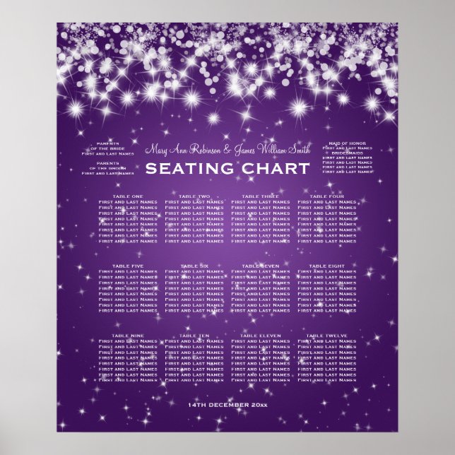 Hochzeitssitzkarte Wintersparkle Lila Poster (Vorne)