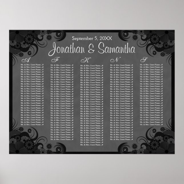 Hochzeitssitzkarten für Schwarz und Grau Poster (Vorne)