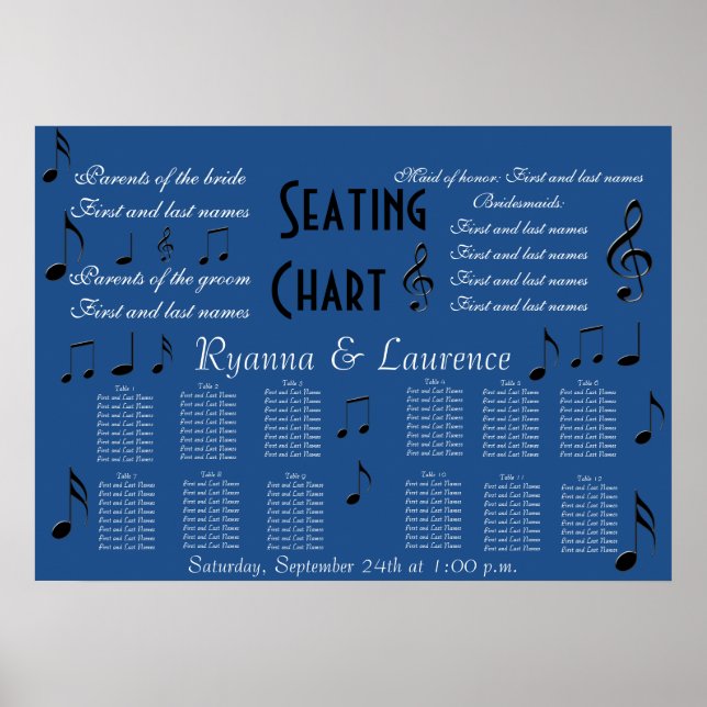 Hochzeitssitzkarten Musiknoten etwas Blau Poster (Vorne)