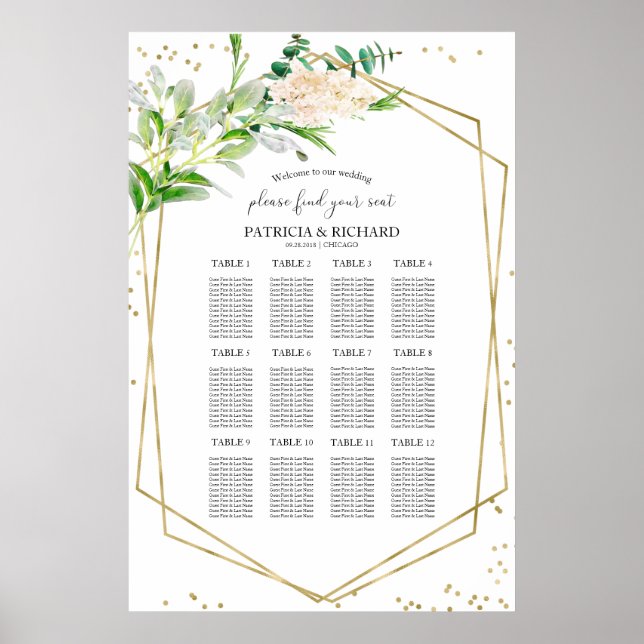 Hochzeitssitzplan Elegant geometrisch Poster (Vorne)