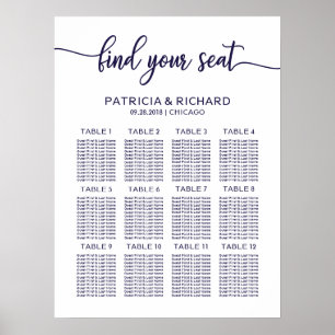 Hochzeitssitzplan Elegante schicke Marine Blau Poster