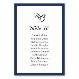 Hochzeitssitzplan für Navy-Blue-Frame-Singles Tischnummer