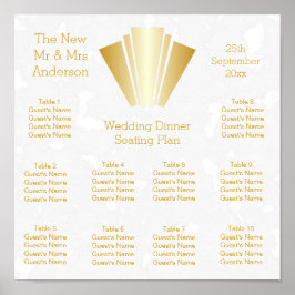 Hochzeitssitzplan Gold Art Deco Design Poster
