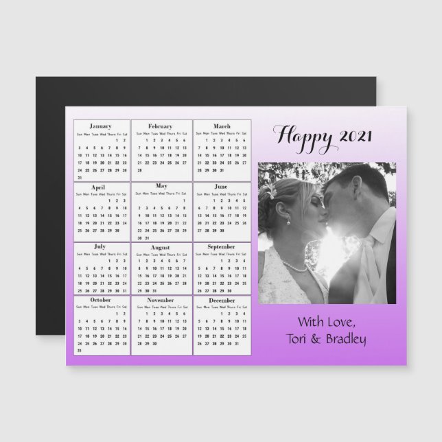 Hochzeitsskalender Foto Lila Gradient Mini 2021 Magneteinladung (Vorne/Hinten)