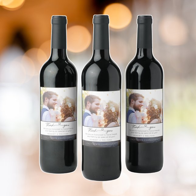 Hochzeitsskript Foto Vielen Dank Weinetikett (Wedding Photo Script Thank You Favor Wine Label)