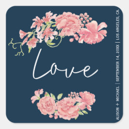 Hochzeitsskript für dunkelblaue Liebe Quadratischer Aufkleber