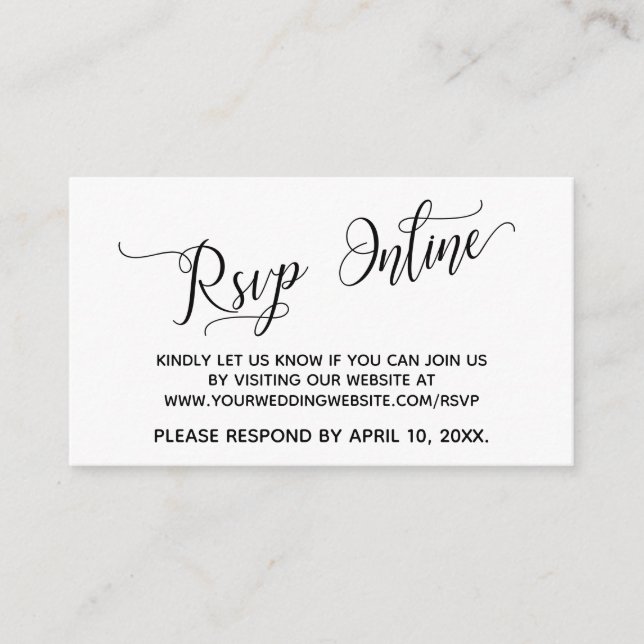 Hochzeitsskript für RSVP Online Begleitkarte (Vorderseite)