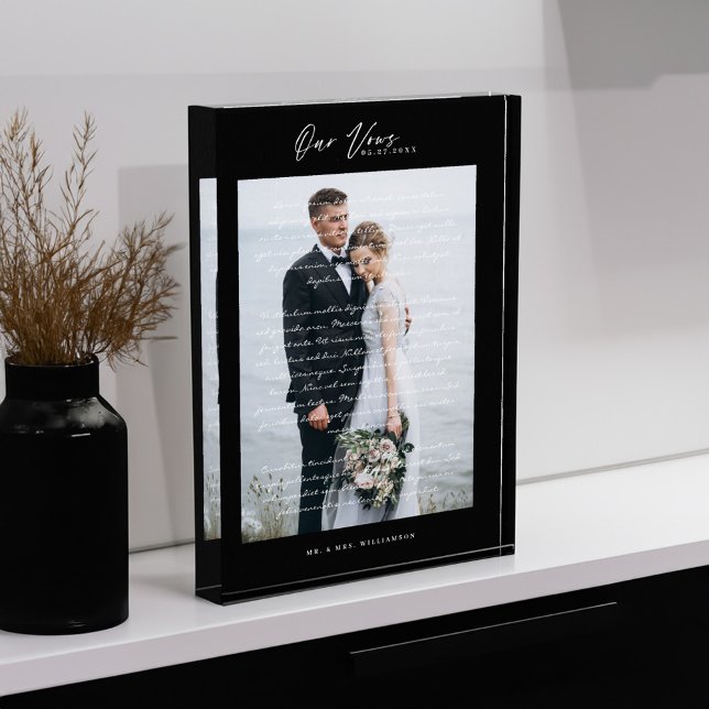 Hochzeitsskript & Minimaler Schwarzer Rahmen Fotoblock (Wedding Vows Script & Minimal Black Frame Photo Block)