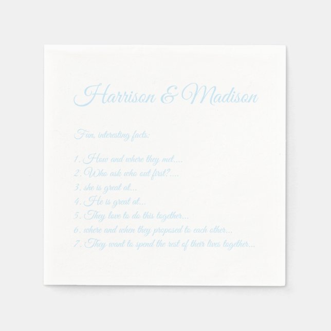 Hochzeitsskript-Namen Couple Fun Facts hellblau Serviette (Vorderseite)