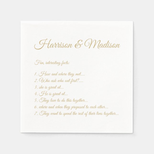 Hochzeitsskript-Namen Couple Fun Fakten Goldpapier Serviette (Vorderseite)