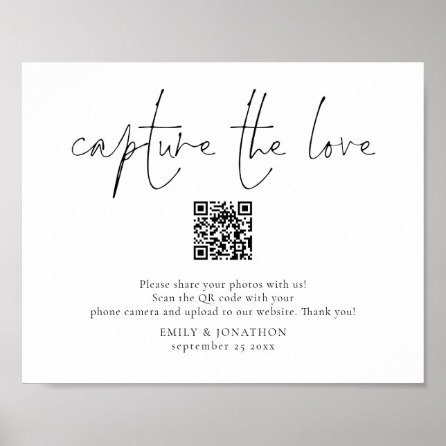 Hochzeitsskript-QR-Code für Foto erfassen die Lieb Poster (Vorne)