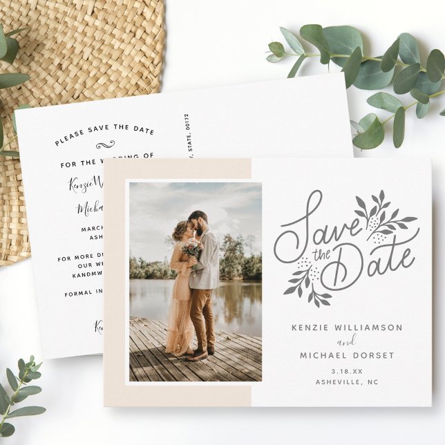 Hochzeitsskript speichern des Fotos Datum botanisc Postkarte (Von Creator hochgeladen)