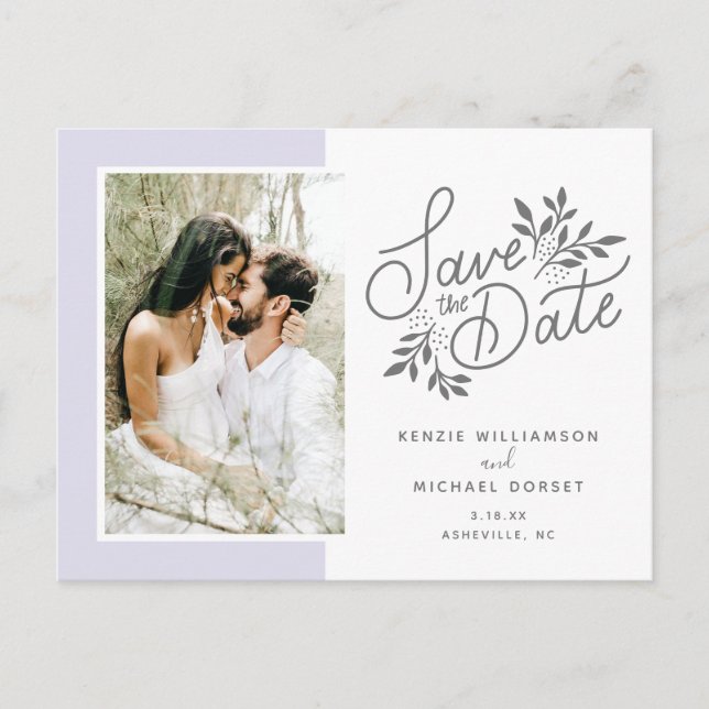 Hochzeitsskript speichern des Fotos Datum botanisc Postkarte (Vorderseite)