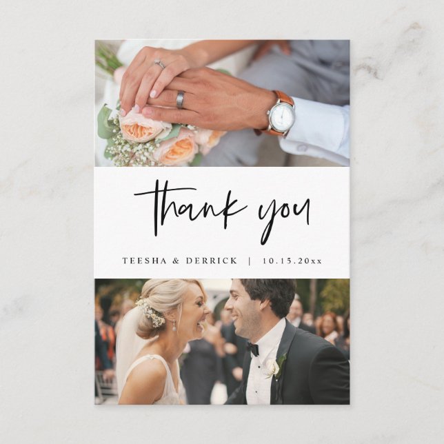 Hochzeitsskripte Fotos Vielen Dank, Modernes Einfa Begleitkarte (Vorderseite)