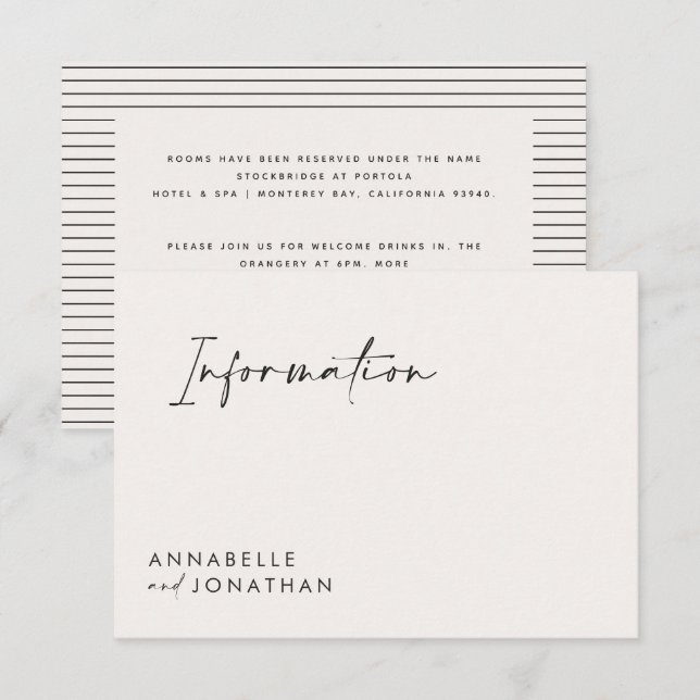 Hochzeitsskripte moderne schwarz-weiße Information Einladung (Vorne/Hinten)