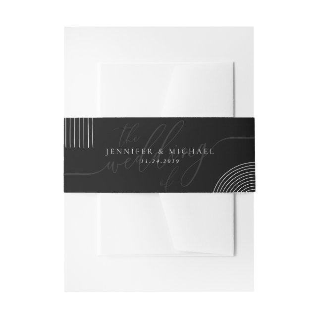 Hochzeitsskriptermin für Schwarz-weiße geometrisch Einladungsbanderole (Vorderseite Beispiel)