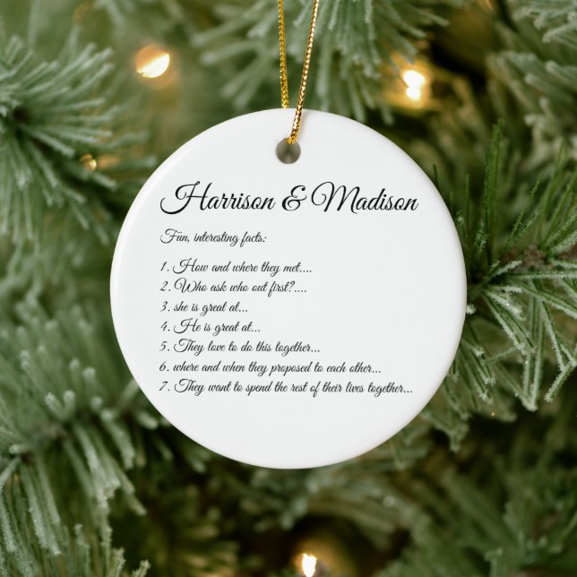 Hochzeitsskriptnamen Couple Fun Fakts Custom Foto Keramik Ornament (Baum)