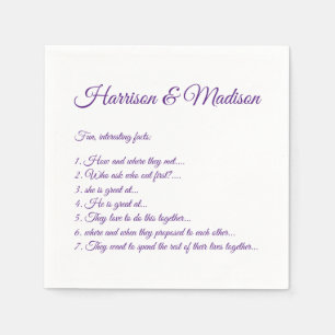 Hochzeitsskriptnamen Couple Fun Fakts lila Papier Serviette