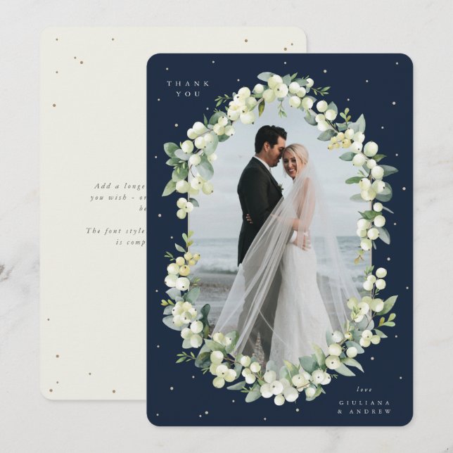 Hochzeitssnowberry/Eukalyptus-Hochzeitsstich für S Dankeskarte (Vorne/Hinten)