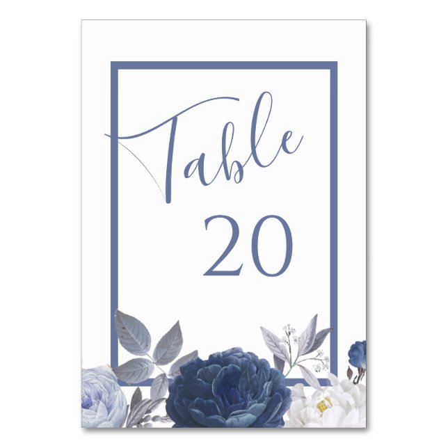 Hochzeitssommer Bright Blue Floral Wedding Tischnummer (Vorderseite)