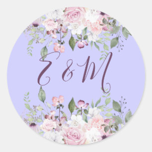 Hochzeitssommer für Lila Blumenmonogramm Runder Aufkleber