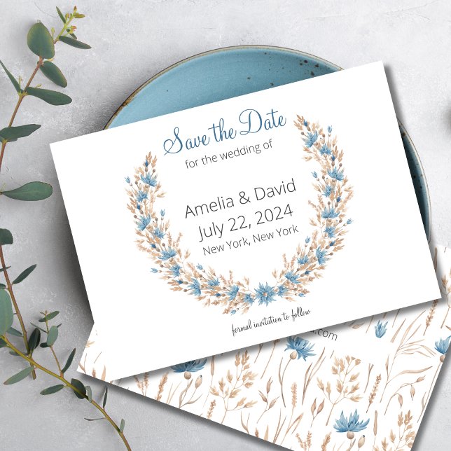 Hochzeitssommerfest mit getrocknetem Gras Save The Date (Summer Wedding - Floral Wreath Save the Date)
