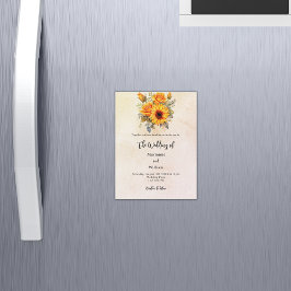 Hochzeitssonnenblumen Grün rustikal gelb Luxus Magneteinladung